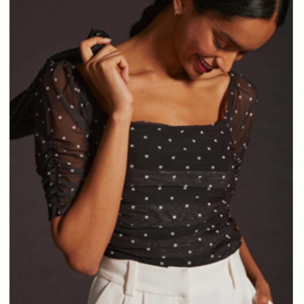 BY ANTHROPOLOGIE SHIRRED MESH TOP, Size M